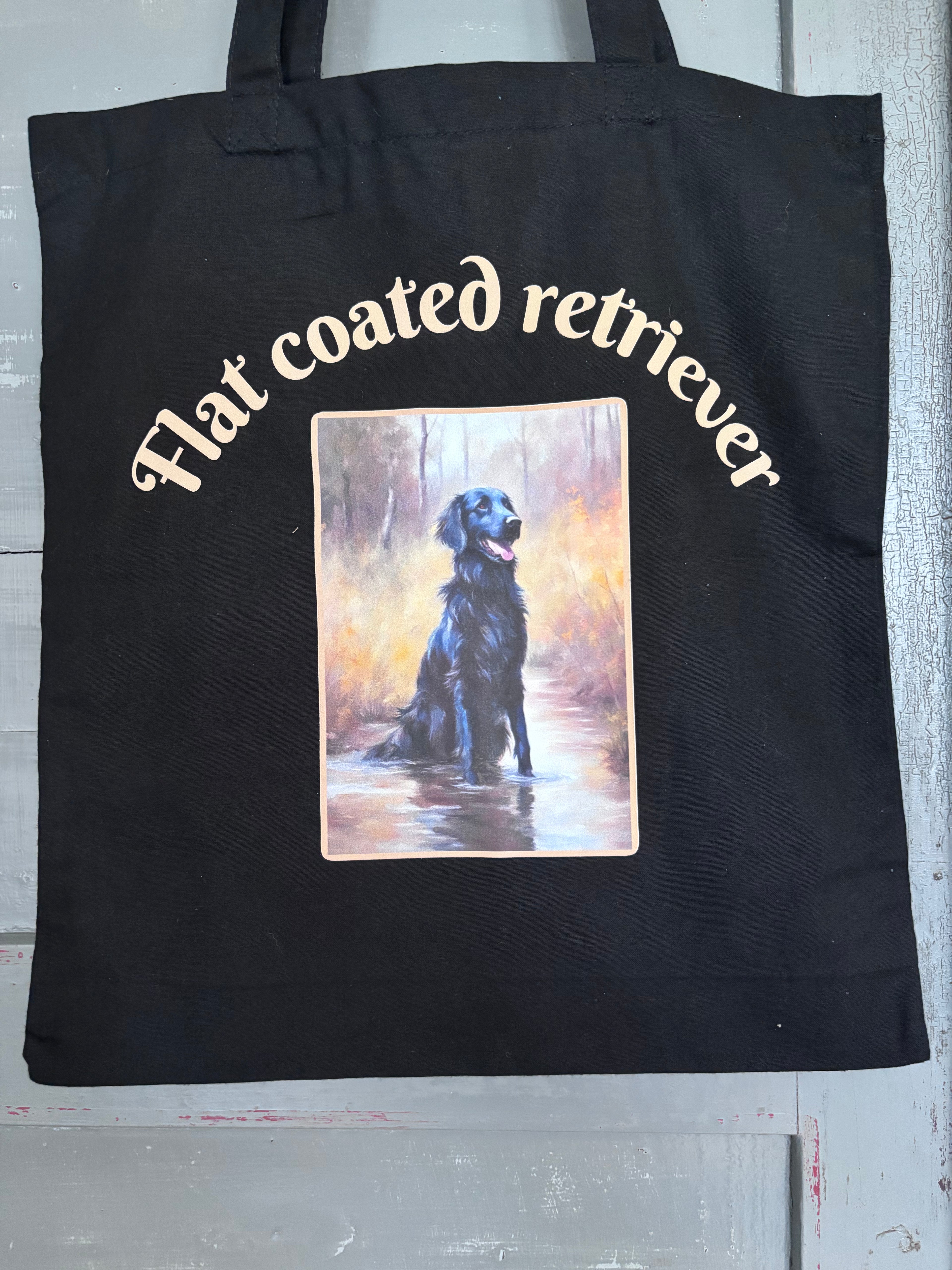 Handlenett sort med flat og tekst