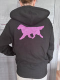 Hoodie med zip, flat foran og bak - rosa glitter